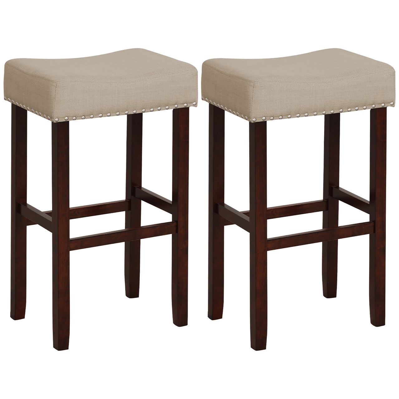 Costway Set of 2 Bar Stools Counter Height Saddle Kitchen Chairs with Wooden Legs